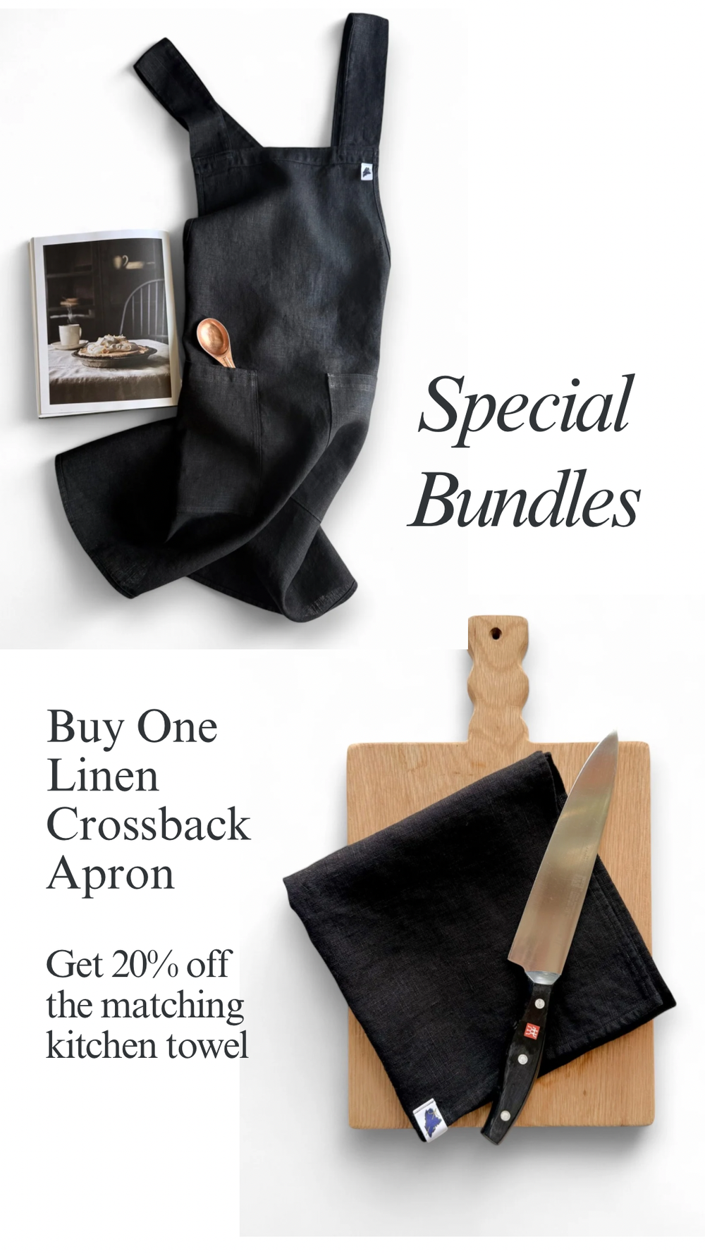 Black Linen Cross Back Apron — Amphitrite Studio Linens